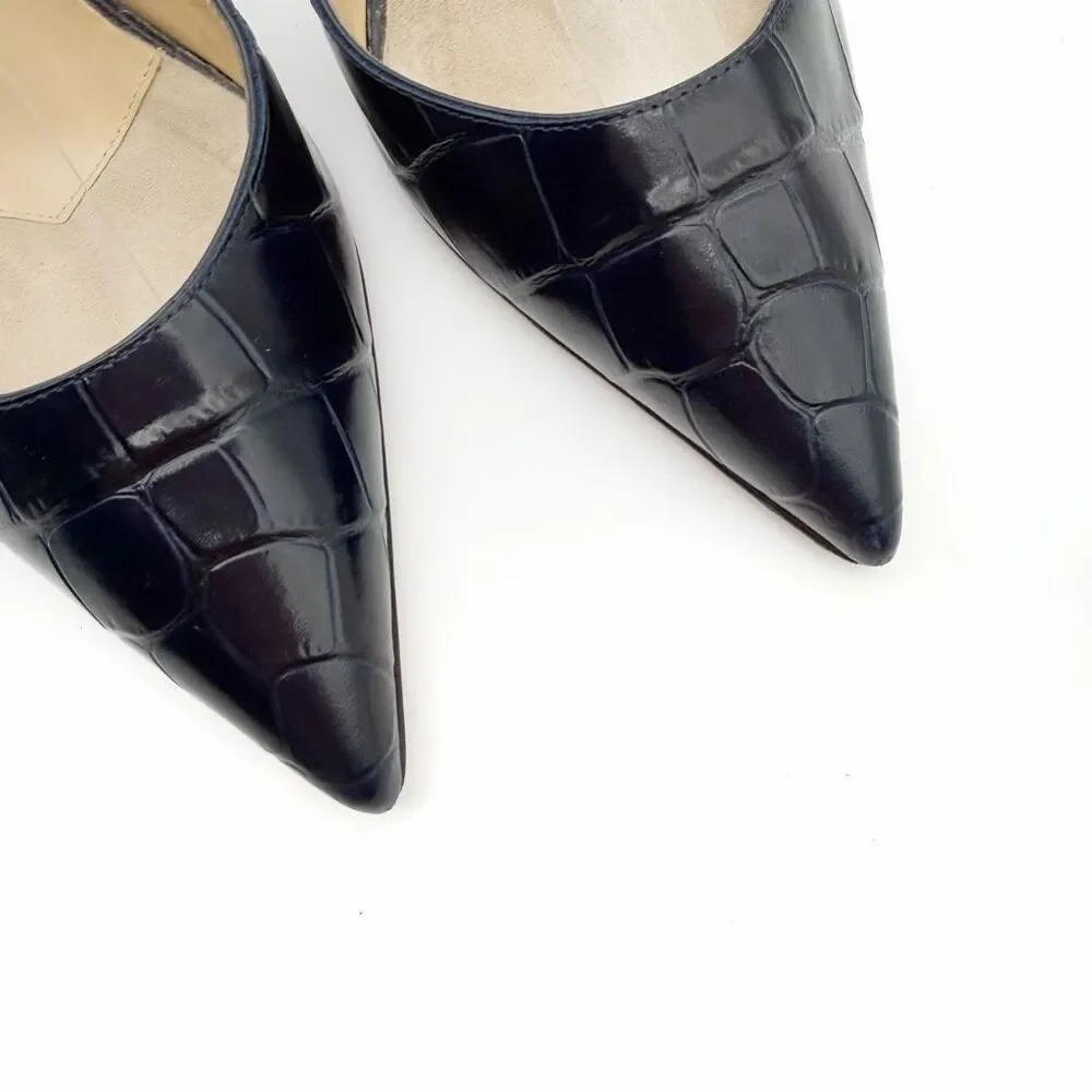 CHRISTIAN LOUBOUTIN Choc Lock Navy Blue Slide Size 37.5 US 7 Leather Heel Mule - Picture 4 of 13